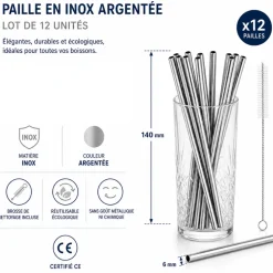 Paille inox réutilisable 14cm /ø6mm (12pcs)