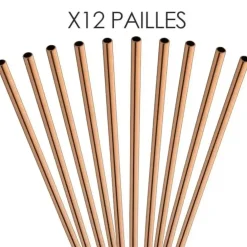 Paille inox réutilisable Or rose 14cm /ø6mm (12pcs)