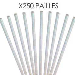 Paille papier blanche irisée 20cm /ø6mm (250 pcs)