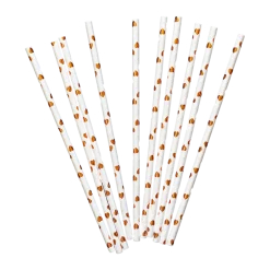 Pailles en papier blanches+motif coeur rose gold - LOT DE 10