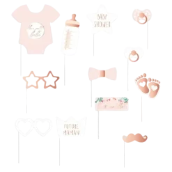 Photobooth Baby Shower Rose - 12 accessoires