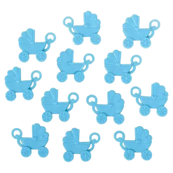 12 poussettes bleues en plastique 4x3,5cm