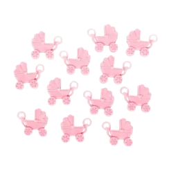 12 poussettes roses en plastique 4x3,5cm