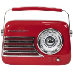 Radio Vintage Autonome avec Bluetooth USB & FM 30W Rouge