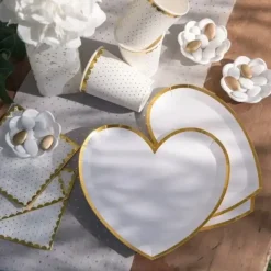 Serviette Blanche à Pois et Dorure Or (lot de 20)