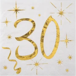 Serviette en Papier Blanc/Or 30 ans (Lot de 20)