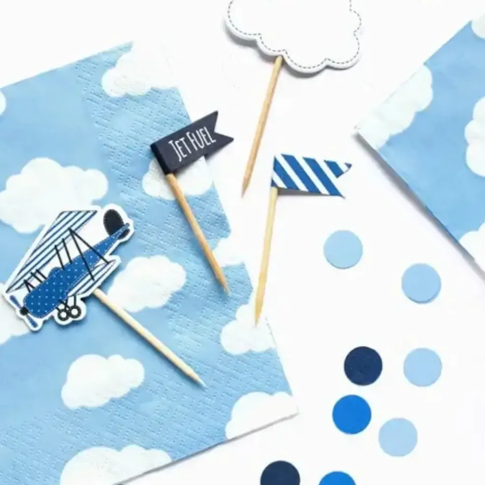Serviette en papier bleu clair motif nuage (Lot de 20)
