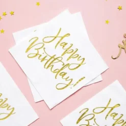 Serviette en papier Happy Birthday Or (Lot de 20)