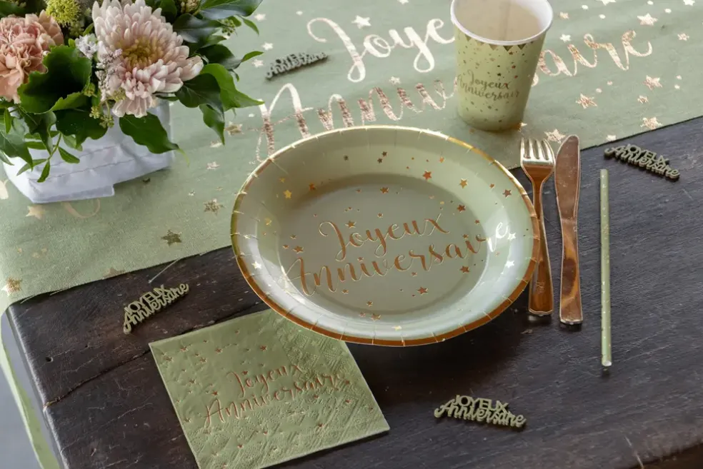Serviette Joyeux Anniversaire Olive (lot de 20)