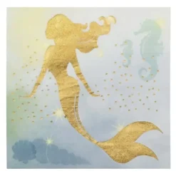 Serviettes en Papier Sirène Bleues et Dorés (lot de 20)
