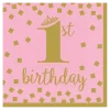 Serviette 1st Birthday Rose et Or (Lot de 16)