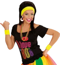 Set Complet Bandeaux Jaunes Néon – Bandeau et 2 Bandeaux de Poignet – Accessoire Déguisement Années 80