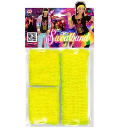 Set Complet Bandeaux Jaunes Néon – Bandeau et 2 Bandeaux de Poignet – Accessoire Déguisement Années 80