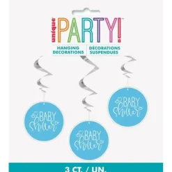 3 Suspensions Bleues & Argentées - Baby Shower Garçon