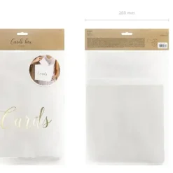 Urne blanche en papier avec inscription "Cards" en or